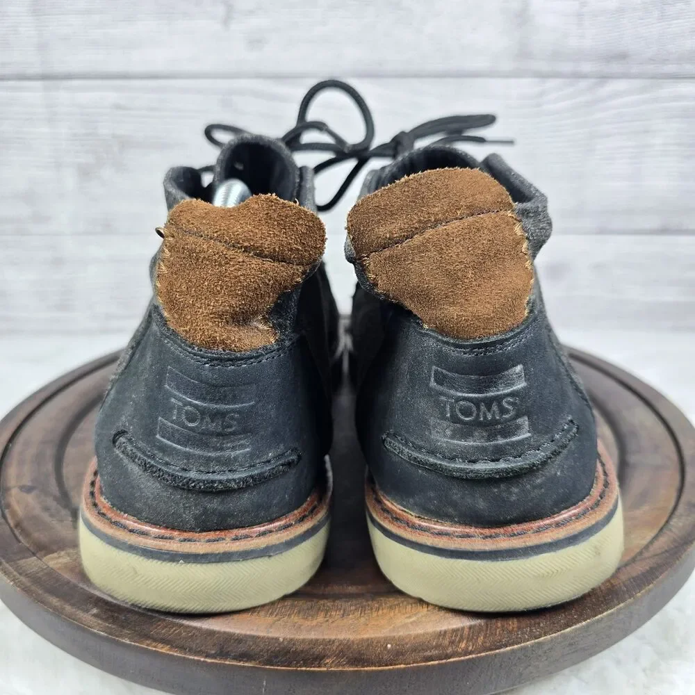 Toms Mens Navi Dark Gray Linen Lace Up Round Toe Chukka Boots Sz 10.5 M
